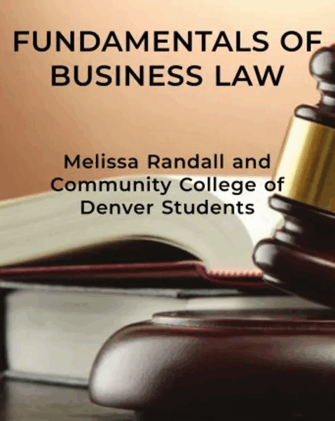 Cover of Fundamentals of Business Law textbook, showing legal scales and business documents, free law book download at FreeLawBooks.org