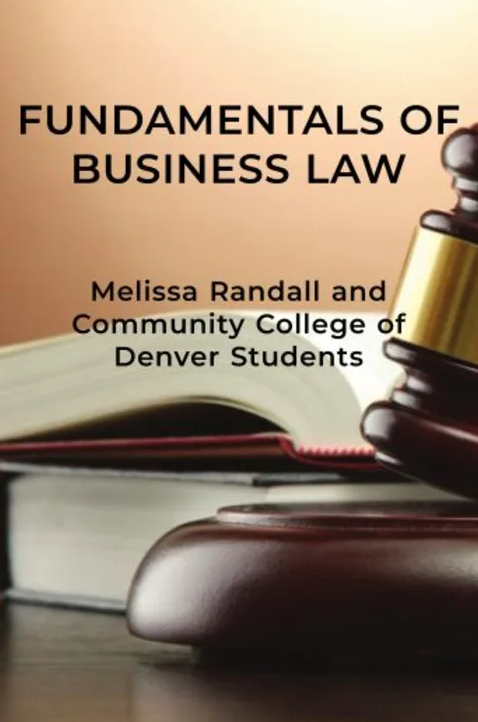 Cover of Fundamentals of Business Law textbook, showing legal scales and business documents, free law book download at FreeLawBooks.org